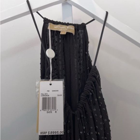 MICHAEL KORS STUNNING BLACK SEQUINS MAXI HALTER DRESS SIZE US 8 NWTS! - Picture 8 of 8